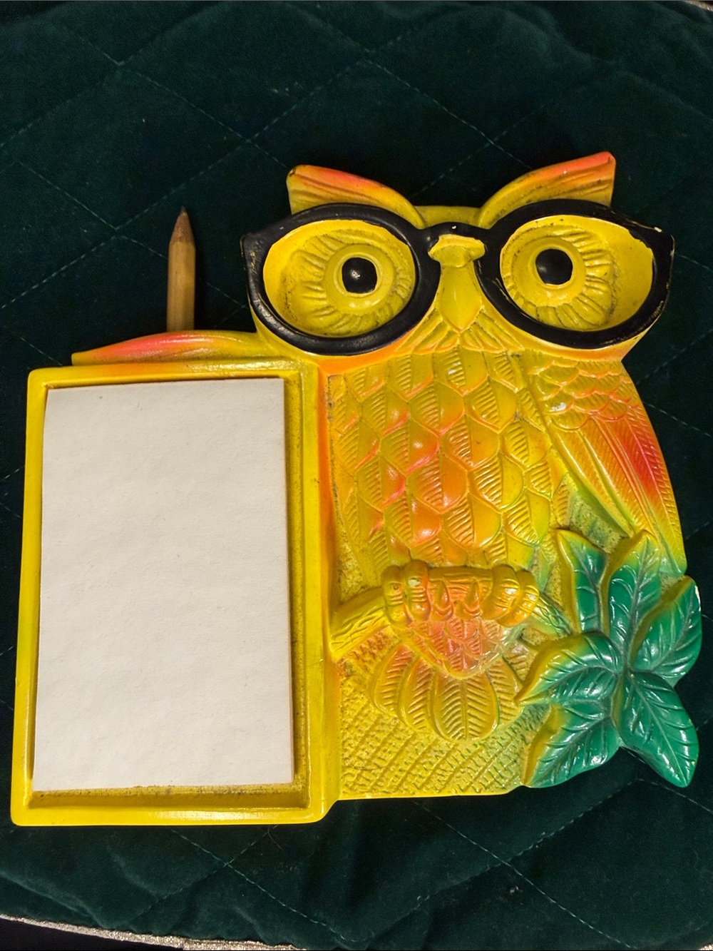 Yellow Owl Notepad Holder with Pencil - Decorative Home Office Accent 1970